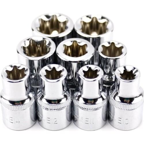 9pcs 1/2" 12.5mm E10-E24 Torx Socket Set CR-V E-type Wrench Head Hexagonal Spanner Allen Key 1/2 Sockets Set Auto Repair Tools