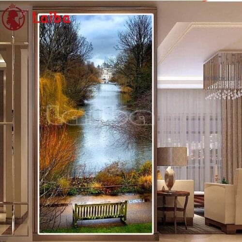 5D Diy Diamond Painting fall lake landscape Building Diamond Mosaic Full Square round drill Diamond Embroidery Cross Stitch art