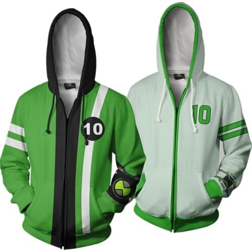 Ben10 Alien Force Hoodie Ben Tennyson Cosplay Costume 3D Printing Casual Zipper Jacket Sweatshirt
