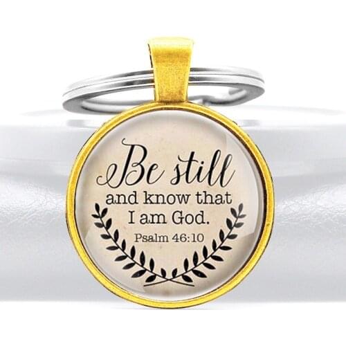 Bible Verse Be Still And Know That I Am God Psalm 46:10 Pendant Key Rings Retro Men Women Christ Key Chains