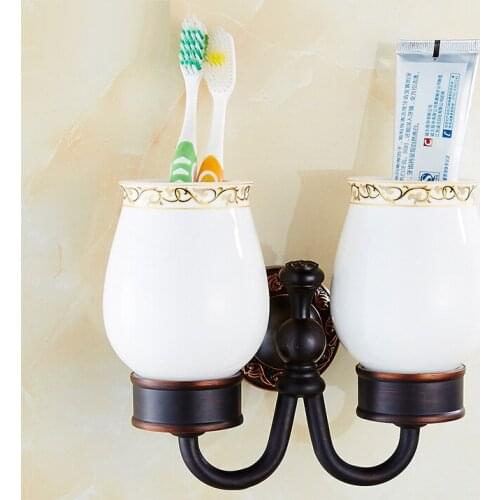 Oil Rubbed Bronze Wall Mounted Toothbrush Holder Antique Brass Bathroom Toothbrush Cups Holder KD949