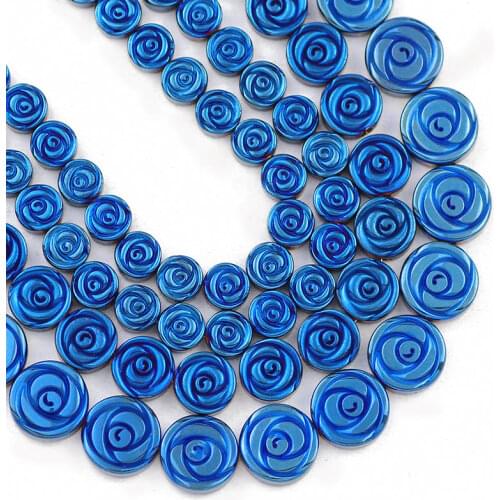 Natural Stone Beads Blue Rose Flower Shape Hematite 6/8/10MM Spacers Loose Beads For Jewelry Making Diy Bracelets Accessories