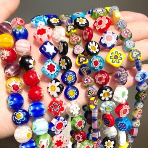 Flower Patterns Millefiori Lampwork Glass Beads 4 6 8 10mm Flat Round Crafts Beads for Jewelry Making DIY Bracelet Necklace 15
