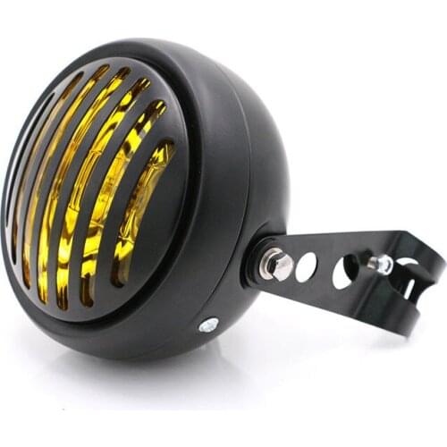 Black Grill Retro Side Mount Stand Headlight For Harley Dyna Honda Shadow Rebel