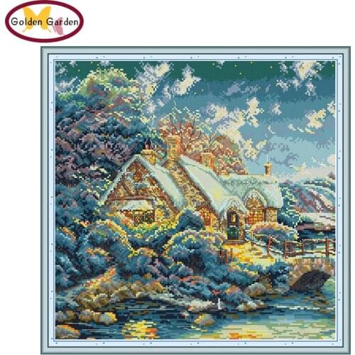 GG House In The Hills Paintings Chinese Cross Stitch Patterns Embroidery Needlework Sets Needlepoint Cross Stitch for Home Decor