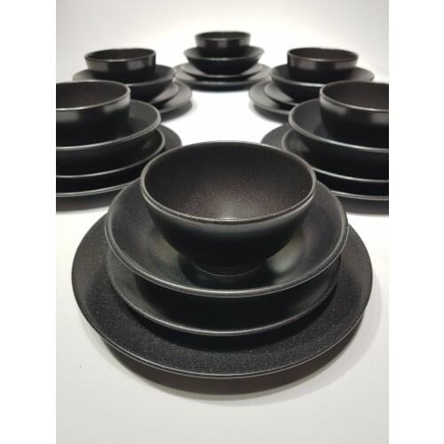 Granite Textured Matte Black 24 Pieces 6 Person Dinner Plates Serving Dishes Platter