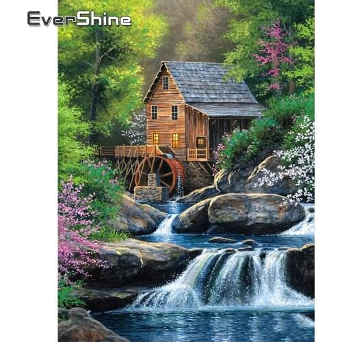 EverShine Diamond Embroidery House Full Square Diamond Painting Landscape Cross Stitch Mosaic Waterfall 5D DIY Wall Decor
