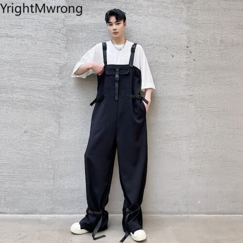 Techwear Punk Belt Ribbon Overalls Romper Jumpsuit Loose Cargo Jogger Pant Men Trouser Fashion Streetwear Hip Hop Japanese Track