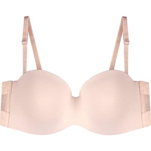 MiaoErSiDai Sexy Womens Bra 1/2 Cup Push Up Brassiere Strapless Underwired Back Band Dress Wedding Backless Invisible Soft Bra