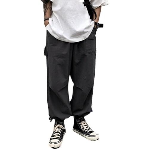 Fashion Men pants Breathable Ankle Tie Drawstring Multi Pockets Loose Trousers Cargo Pants Mens Clothing 2021 спортивные штаны