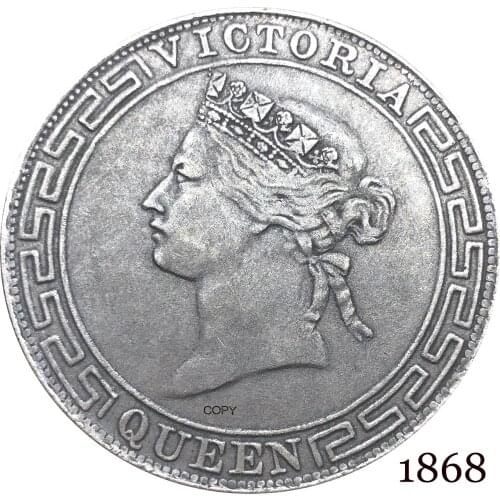 China Hong Kong Coins 1868 1One Dollar Victoria Queen Crowend Bust Facing Left Cupronickel plated Silver Copy Coin