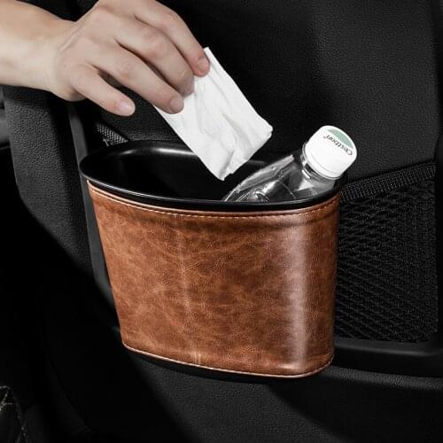 Vehicle-mounted trash bin can pu leather storage bucket Miscellaneous bag storage bucket bottle tissue paper towel organizer