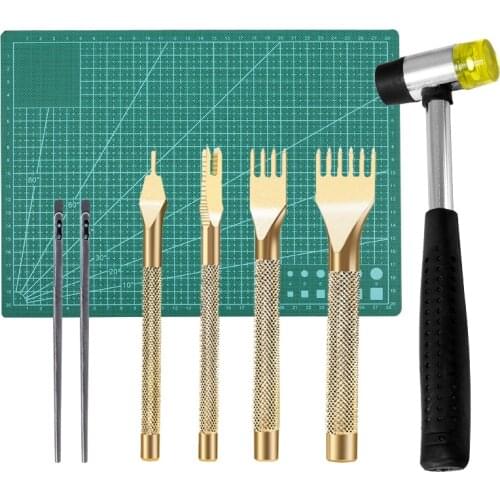 LMDZ Leather Working Kit Hole Punches 1/2/4/6 Prong Spacing Punch Tool with A4 Cutting Mat Hammer for Leather Stitching Sewing