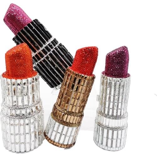 Newest lipstick Diamond Purse Crystal Bags banquet Evening Bags Women Bridal Handbag Day Clutches Customized Color SM54