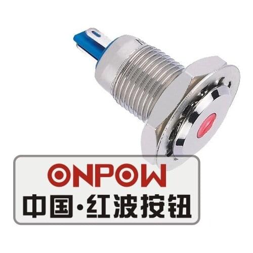ONPOW 12mm Flat head LED Metal Signal lamp, LED indicator light (GQ12F-D/R/6V/N) CE,RoHS