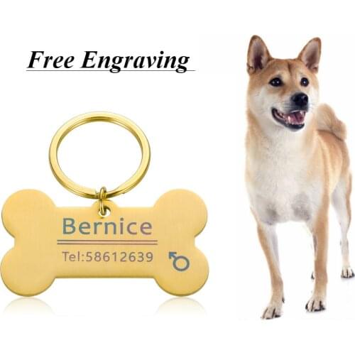 Personalized Pet Cat Dog ID Tags Bone Pet Accessories Engraved Pet ID Name Number for Cat Puppy Dog Collar Tag Pendant Keyring