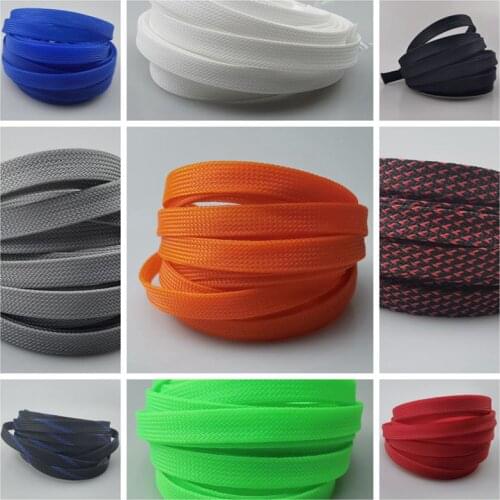 3MM 4MM 6MM 8MM 10MM 12MM 16MM Flat PET Cable Sleeves Braided Expandable nylon Snakeskin Wire Sleeving black red yellow green