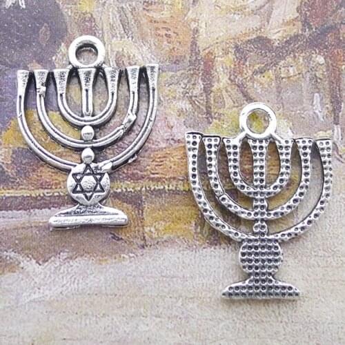 10pcs/Lot 18x24mm Holy Land Menorah Hexagram Charms Antique Silver Color Pendants for DIY Jewelry Making