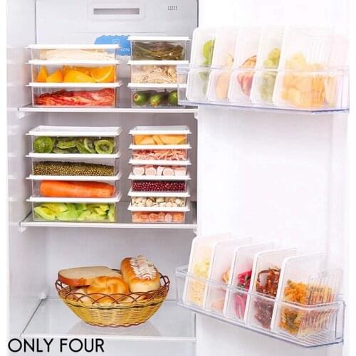 Clear Fridge Storage Containers with Lids Stackable Set 4 Refrigerator Organizer Bins Use in Snacks Grain and Fruit
