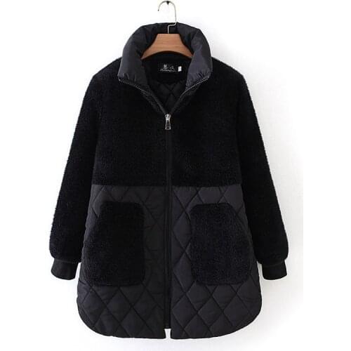 2020 Faux Mink Fur Splice Thick Padded Jacket Winter Women Plus Size 5XL Warm Wadded Coat Down Cotton Parka Black Female KW1003