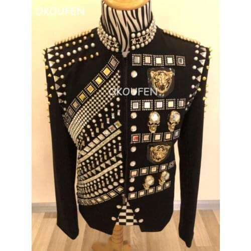 Customized Mens Luxury Handmade Slim Jacket Stage Sequins Mirrors suit Costume Male Singer Dance Performance Outerwear Outfit