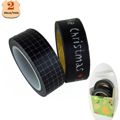 CHRISTMAS BLACK check text SET 0.59 inch washi tape 2rolls per box masking planner decorative tape