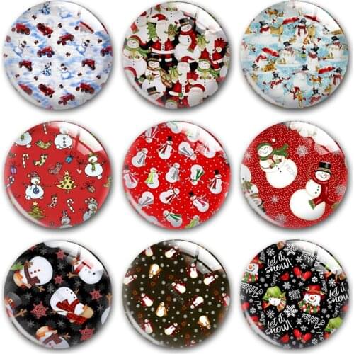 Handmade X-Mas Christmas Retro Snowman Winter Round Photo Glass Cabochons Demo Flat Back DIY Jewelry Making Findings Accessory