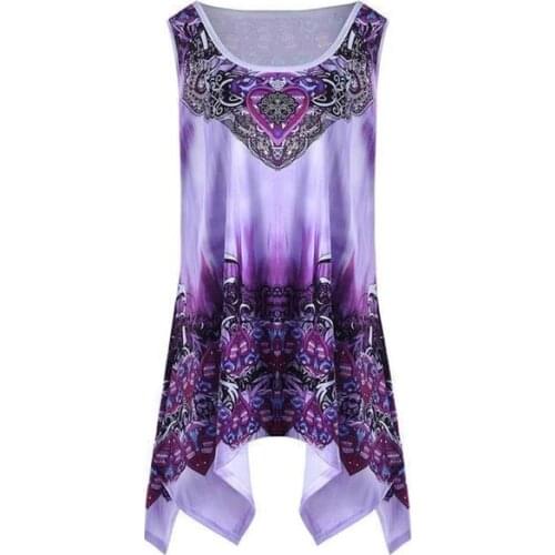 Sexy Floral Printed Vintage Tank Top Womens Boho Sleeveless Summer Casual Irregular Tees Shirt Tops Plus Size Vestidos