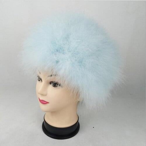 100% pure real ostrich feather hat custom made color winter warm furry hats fluffy women men unisex fur cap H14