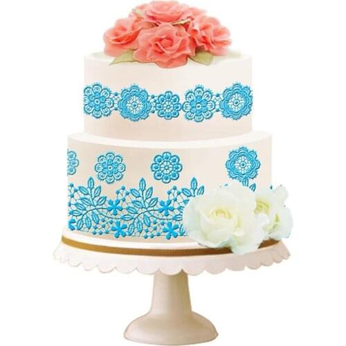 Wedding Decoration Flower Pattern Silicone Lace Mat Kitchen Sugar Lace Mold Silicone Baking Mat Fondant Cake Mold Color Blue