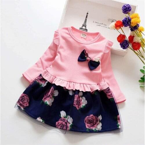 Girls spring and autumn dresses cute bow print dress long sleeve princess dress girls toddler dress