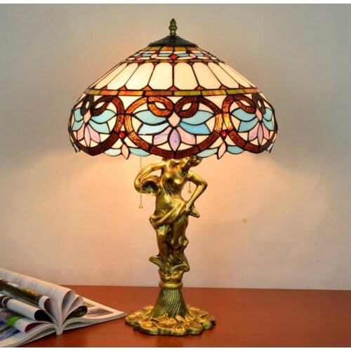 Vintage Antique Stained Glass Restaurant Table lamp For Bedroom Living Room Office Decorative Friendship Lamp Led Bedside Lamp