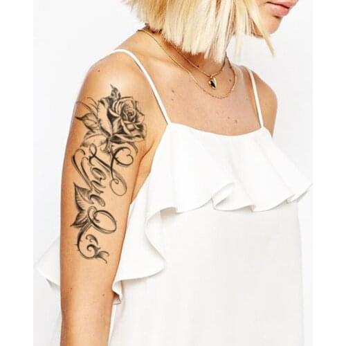 Temporary Tattoo Stickers Sexy Rose Flowers Love Letter Leaves Fake Tattoos Waterproof Tatoos Leg Arm Large Size for Women Girl