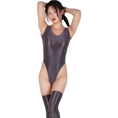 Candy Color Bikini Swimwear Oil Glossy Shiny High Cut Thong Bodysuit See Through Hot Sexy Tights Teddies Swimsuit Bodys Tops