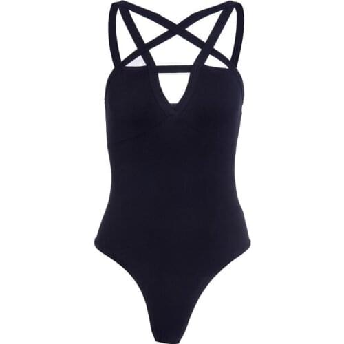 2021 Sexy Hollow Out Bodycon Black Bodysuits Body Lady Backless Casual BodysuitWomen Summer Bandage Star Gothic Darkness