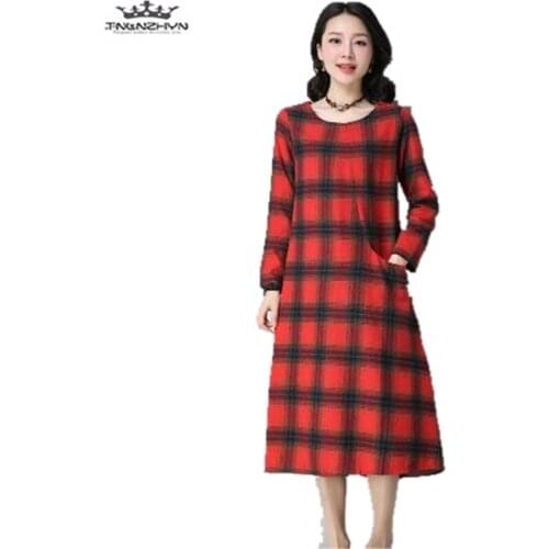 Tnlnzhyn 2019 Spring Autumn Women long Dresses Women Round Neck Long Sleeves Cotton Linen Dress Loose Casual Linen Dress Y933