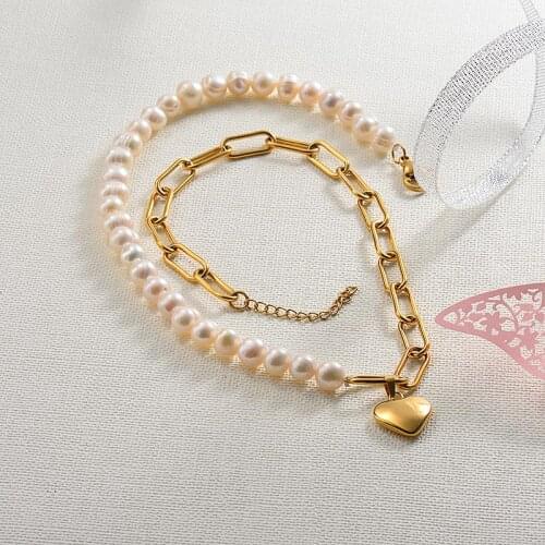 BAOYAN Fashion Geometry Rectangle Heart Pendant Necklace For Women Retro Elegant Crystal Glass Freshwater Pearls Necklaces