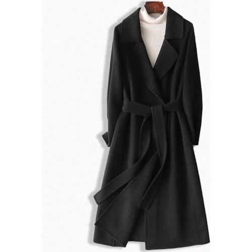 2020 Autumn winter Women Casual Long Trench Coat with sashes wool woolen coat long coat Vintage Cloak Overcoats Windbreaker