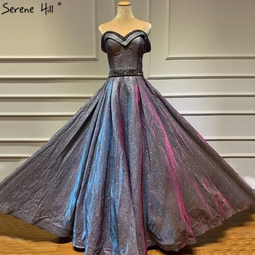 Gradient Crystal Sweetheart Sexy Evening Dresses 2020 Blue Purple Sleeveless Evening Dress Long Real Photo BLA6575