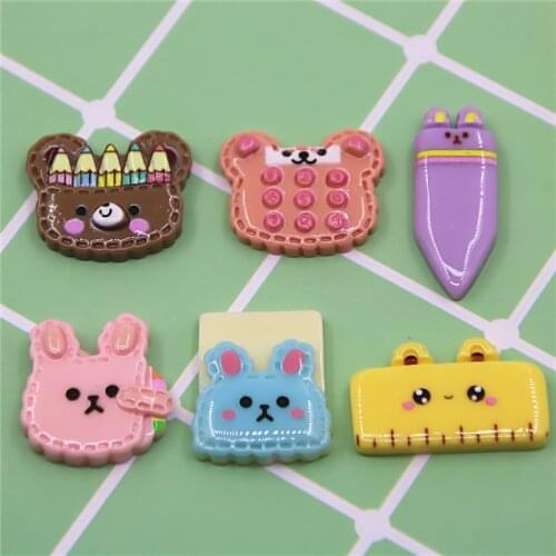 10pcs Resin School season Eraser Ruler Calculator Pencil Case Flat Back Cabochon Art Decoration Charm Craft Hair bow Center