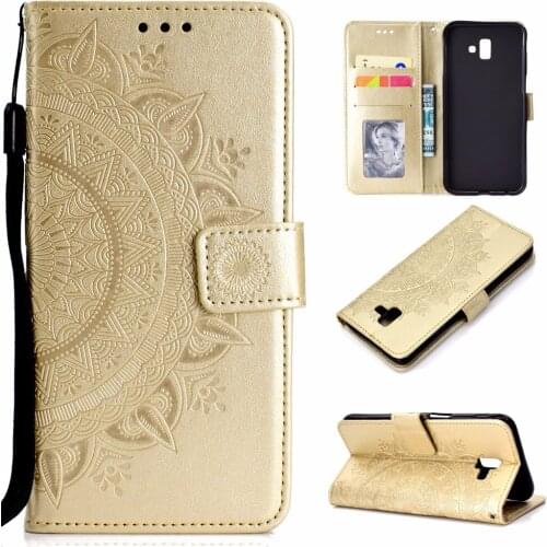 20pcs/lot Totem flower 3 card leather stand cover case for Samsung Galaxy J4 plus/J4 Prime J6 plus/J6 Prime 2018 cover case