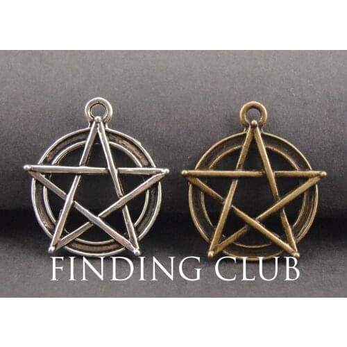 20 pcs Metal Alloy Bronze and Silver Color Finish Wicca Pentacle Charms DIY Bracelet Necklace Jewelry Findings A739/A740