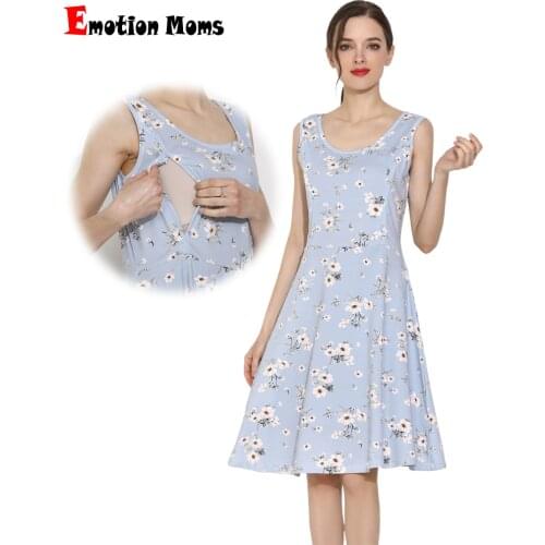 2020 Emotion Moms Summer Maternity Dress Cotton Stretch Floral Breastfeeding Dress Sleeveless Lactation Dress S-XXL