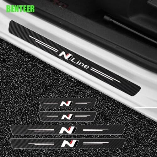 4pcs Nline Carbon Fiber Car Door Sill Sticker For Hyundai I20 I30 I40 Ix35 TUCSON Elantra SONATA GENESIS SOLARIS VEOSTER KONA