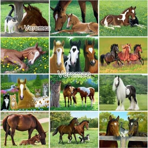 Diy 5D Diamond Painting Horse Cat Animal Cross Stitch Pattern Farm Landscape Diamond Rhinestone Embroidery Home Decor