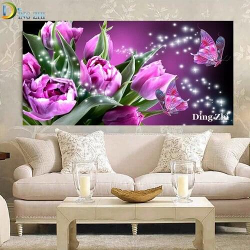 DIY Diamond Painting Mosaic Rhinestone Cross Stitch Pink Flowers Butterfly Full Square /Round 5D Diamond Embroidery Home Decor