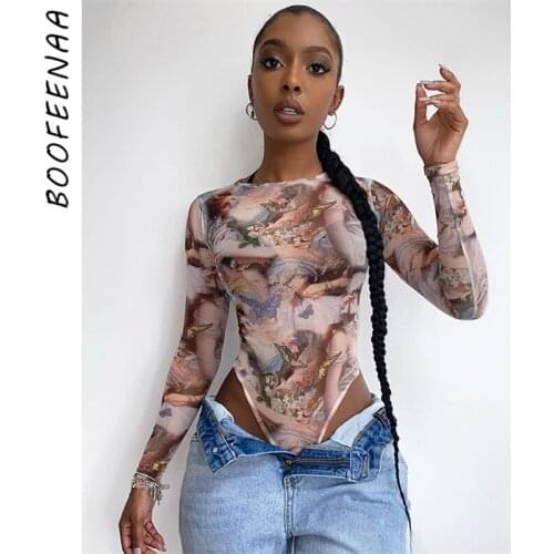 BOOFEENAA Women's Long Sleeve Bodysuits