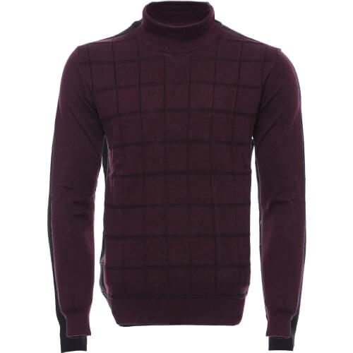 Burgundy Half Turtleneck Plaid Sweater