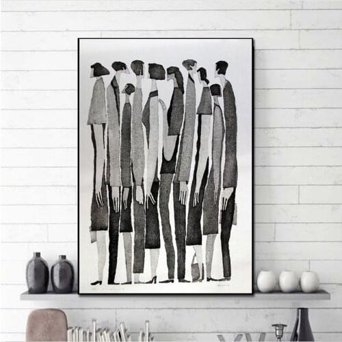 Black and white Canvas Paintings Abstract Crowd Wall Art Prints Poster Living Room Decor Paintings Wall Home Decor No Frame