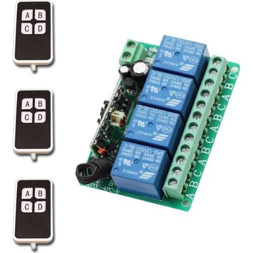 DC12V 4CH Relay 10A RF Wireless Remote Control Switch System Receiver & 3 Transmitter Wireless Lighting Switch For Smart Home